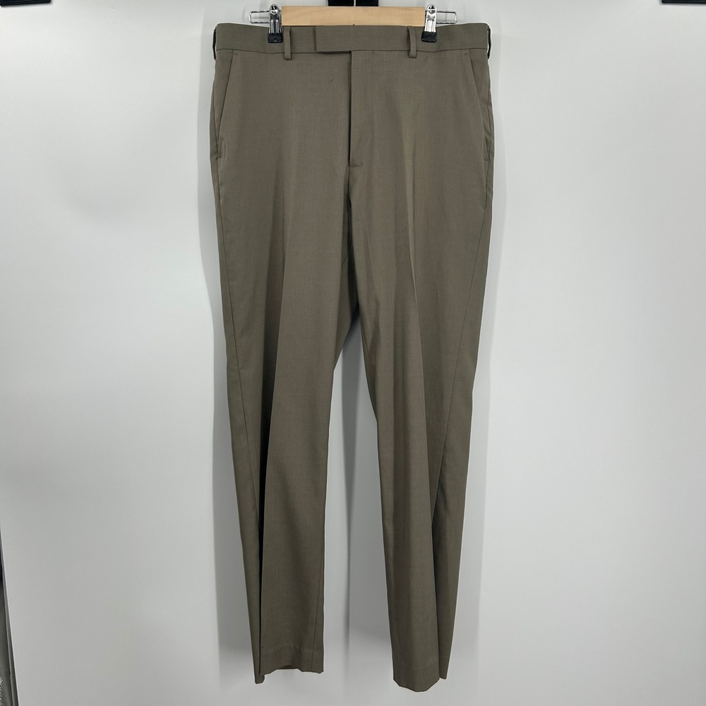 Perry Ellis Portfolio Mens 33x32 Taupe Flat Front Stretch Dress Pants 0925